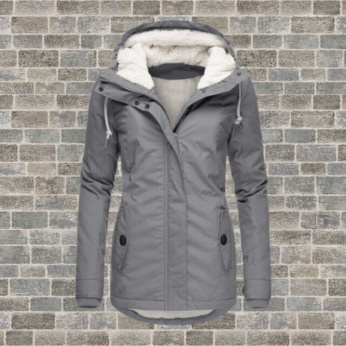 Jaqueta feminina de inverno com capuz casual com zíper e bolsos laterais