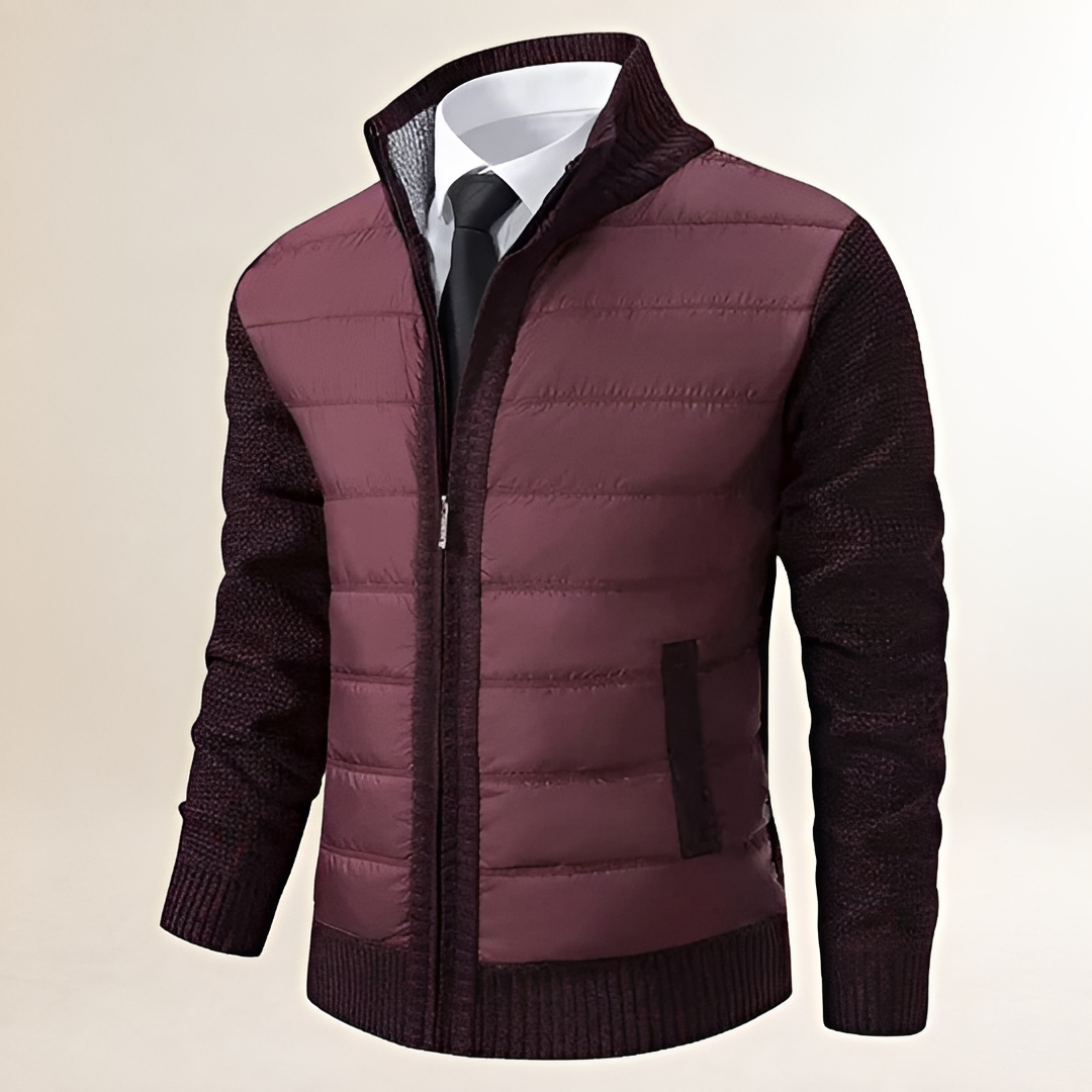 Jaqueta masculina acolchoada com zíper e gola alta