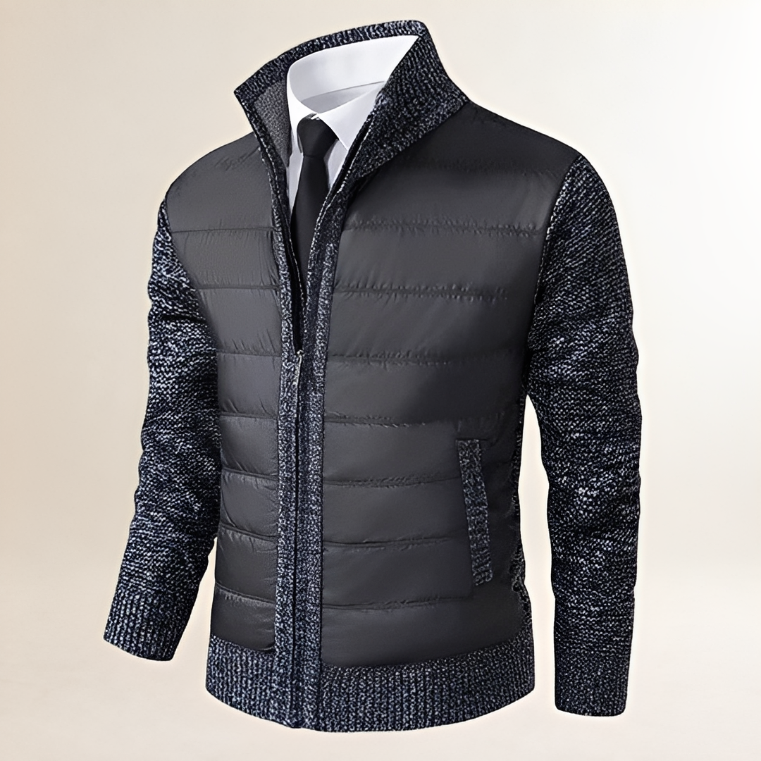 Jaqueta masculina acolchoada com zíper e gola alta