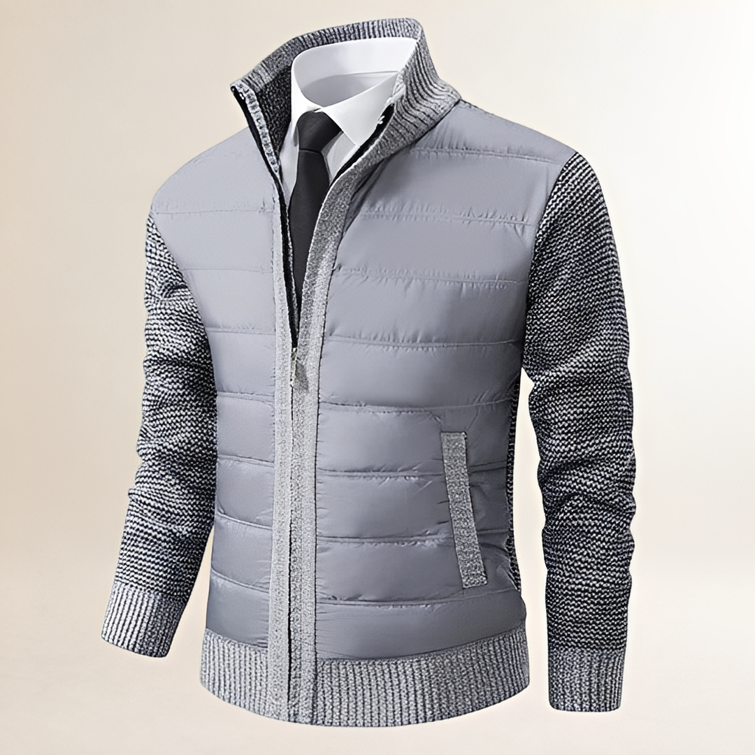 Jaqueta masculina acolchoada com zíper e gola alta