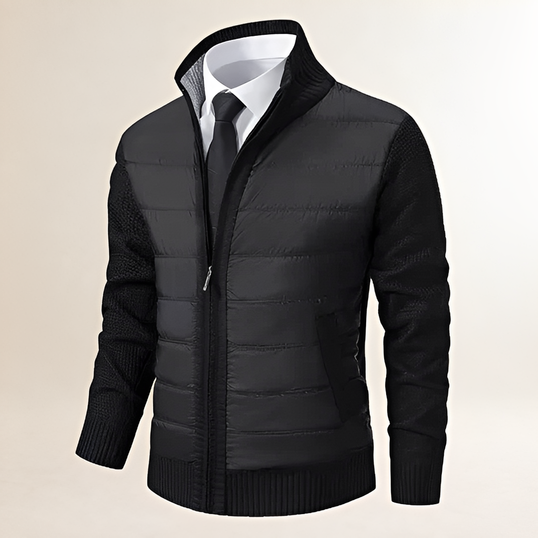 Jaqueta masculina acolchoada com zíper e gola alta
