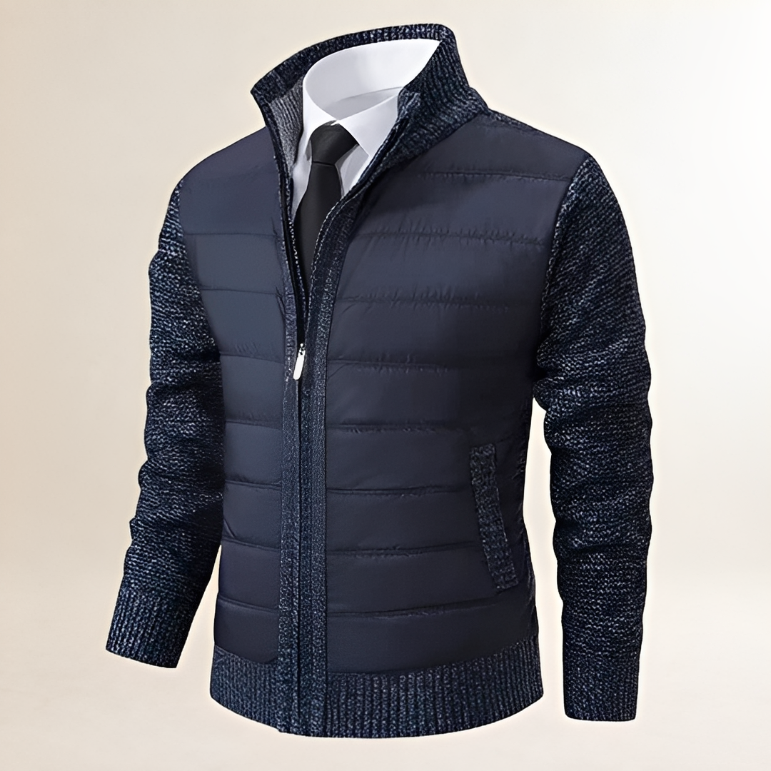 Jaqueta masculina acolchoada com zíper e gola alta