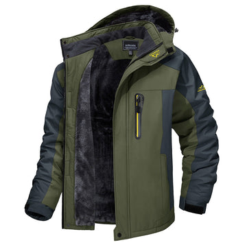 Jaqueta masculina acolchoada de inverno com capuz removível, gola alta e bolso peitoral com zíper