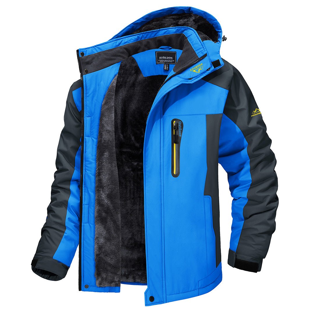 Jaqueta masculina acolchoada de inverno com capuz removível, gola alta e bolso peitoral com zíper