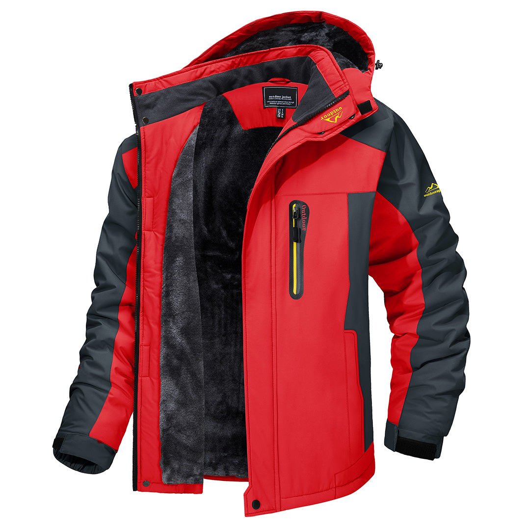 Jaqueta masculina acolchoada de inverno com capuz removível, gola alta e bolso peitoral com zíper