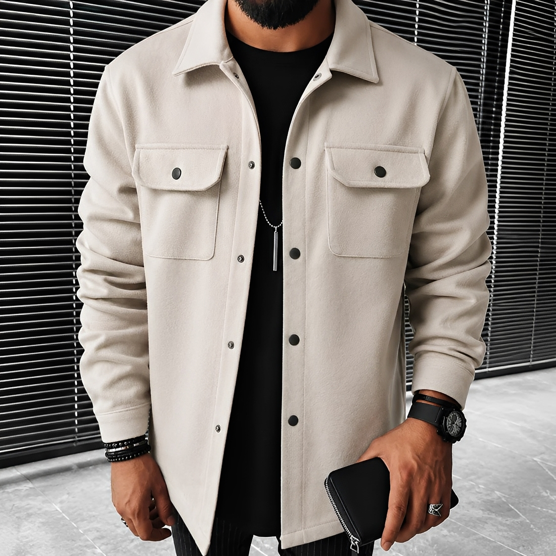 Jaqueta Masculina Casual Botões Bolsos - Corte Relaxado