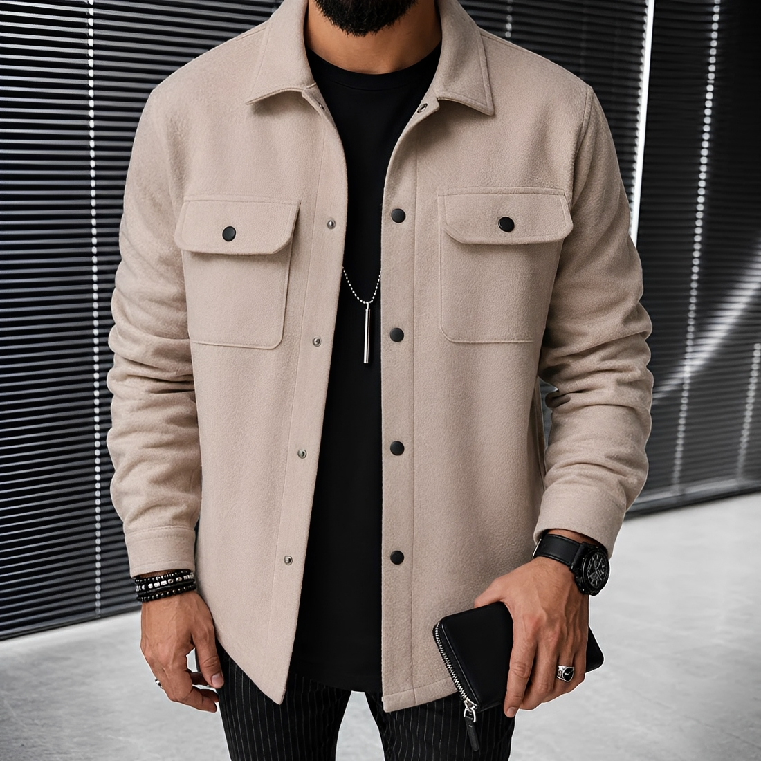 Jaqueta Masculina Casual Botões Bolsos - Corte Relaxado