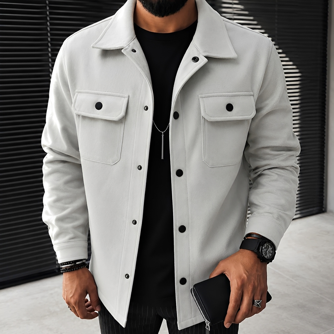 Jaqueta Masculina Casual Botões Bolsos - Corte Relaxado