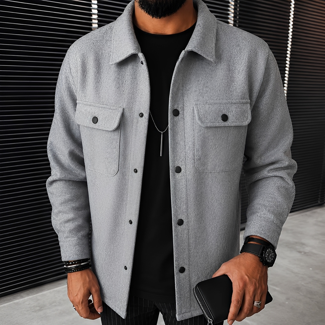 Jaqueta Masculina Casual Botões Bolsos - Corte Relaxado