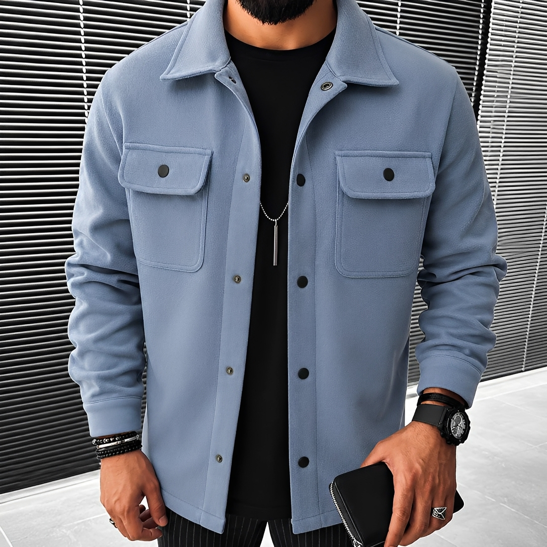 Jaqueta Masculina Casual Botões Bolsos - Corte Relaxado