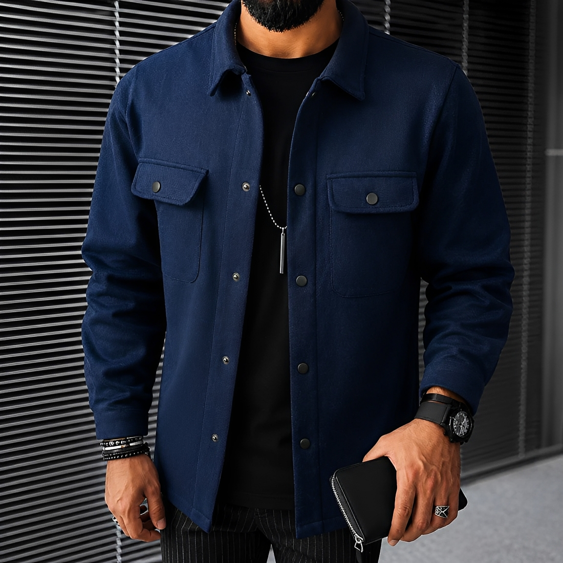 Jaqueta Masculina Casual Botões Bolsos - Corte Relaxado
