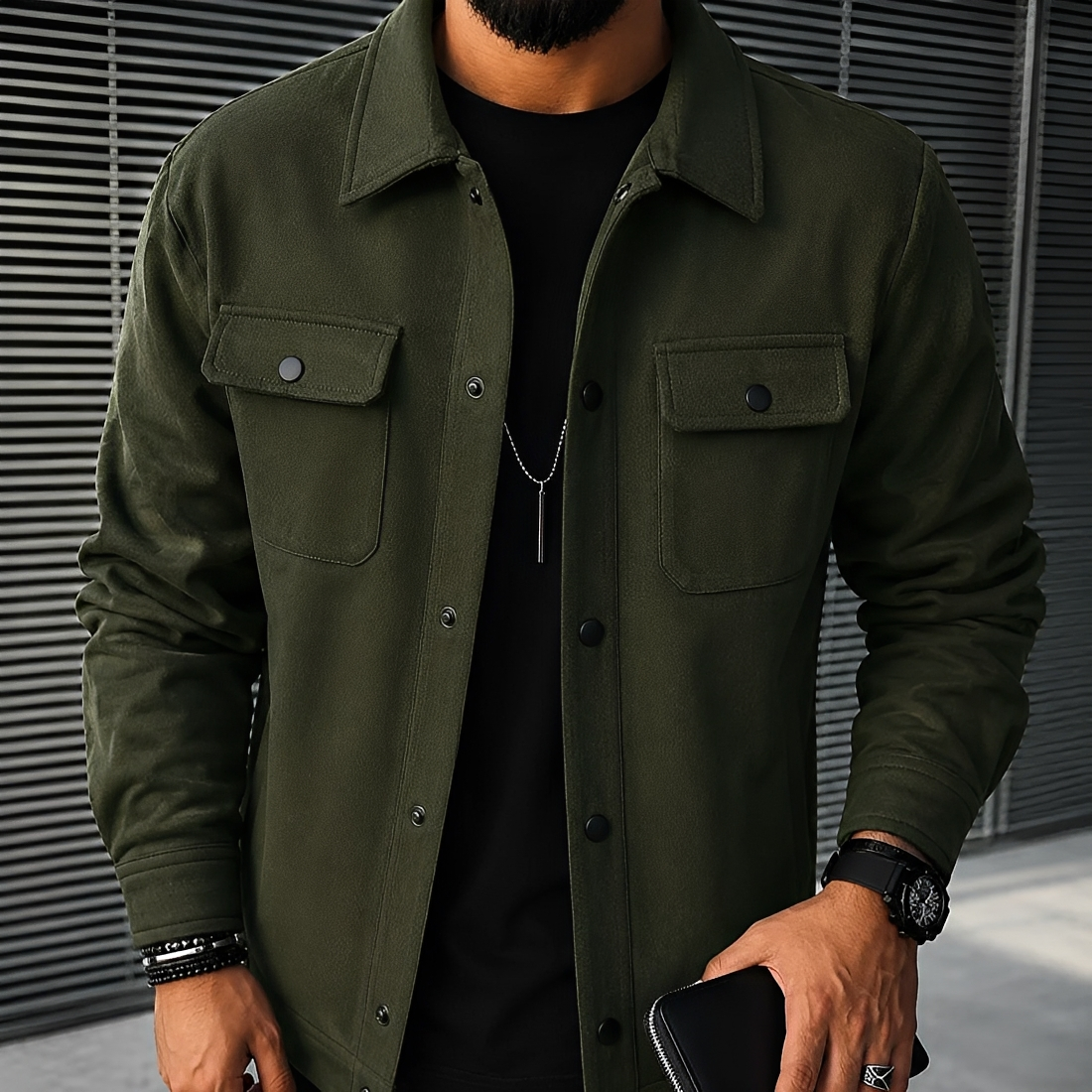Jaqueta Masculina Casual Botões Bolsos - Corte Relaxado
