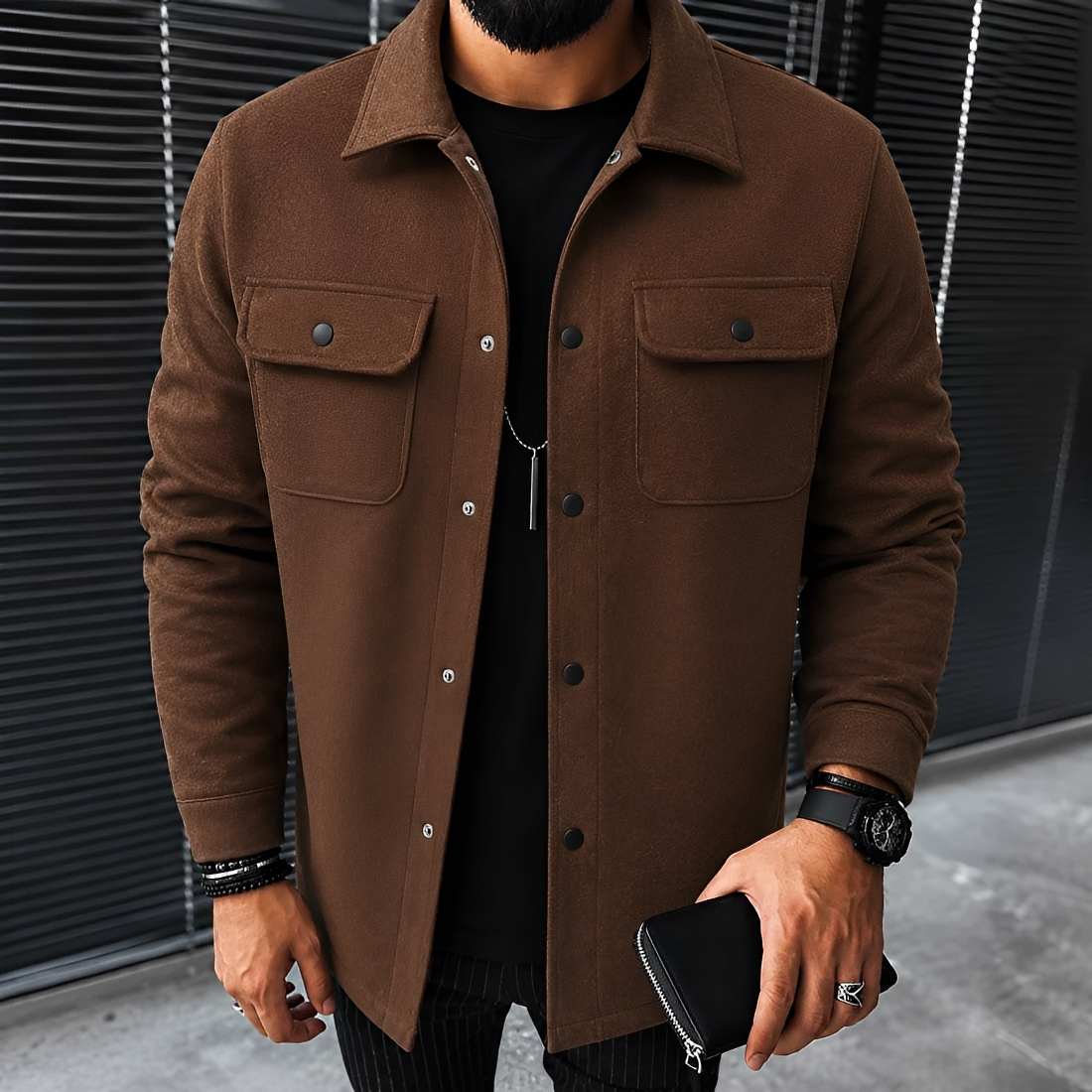 Jaqueta Masculina Casual Botões Bolsos - Corte Relaxado