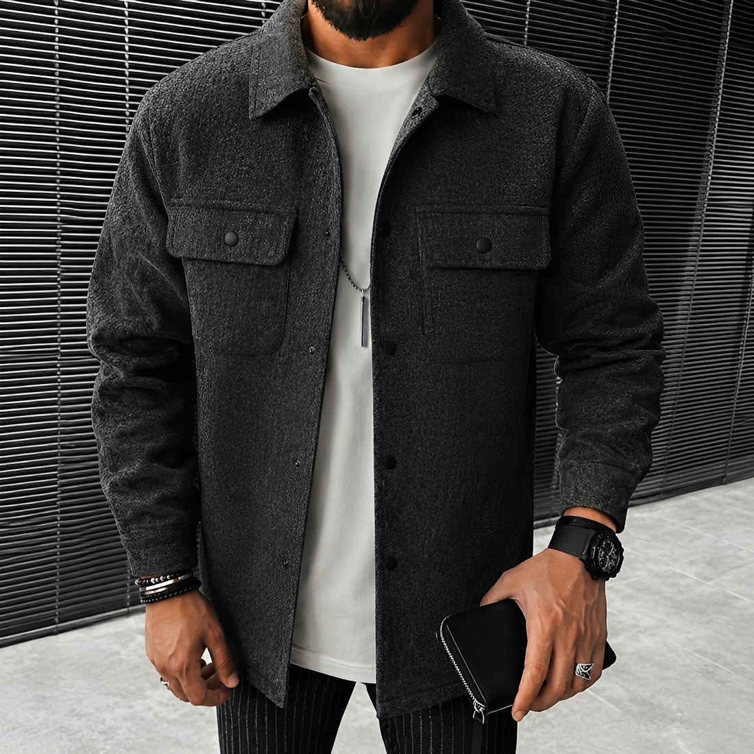 Jaqueta Masculina Casual Botões Bolsos - Corte Relaxado