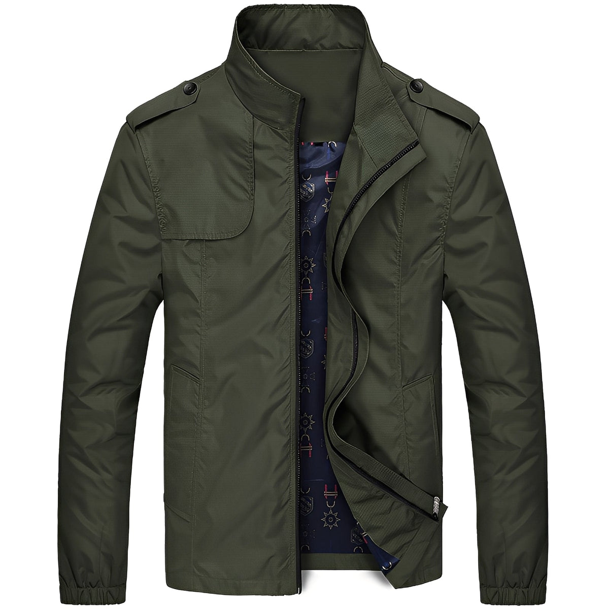 Jaqueta masculina casual leve com zíper e bolsos - corte regular