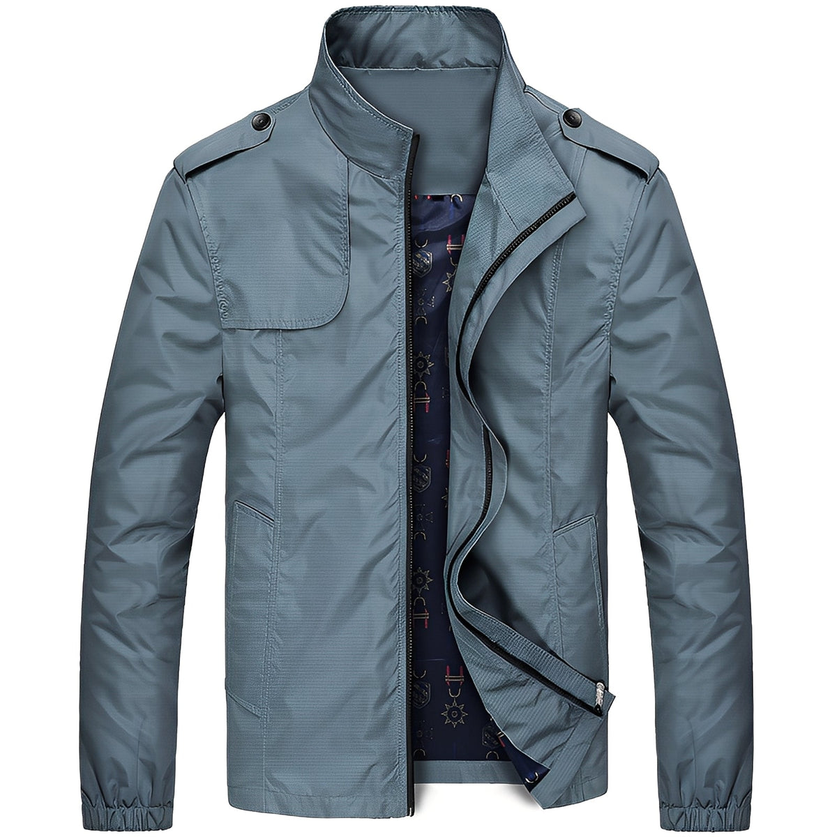 Jaqueta masculina casual leve com zíper e bolsos - corte regular