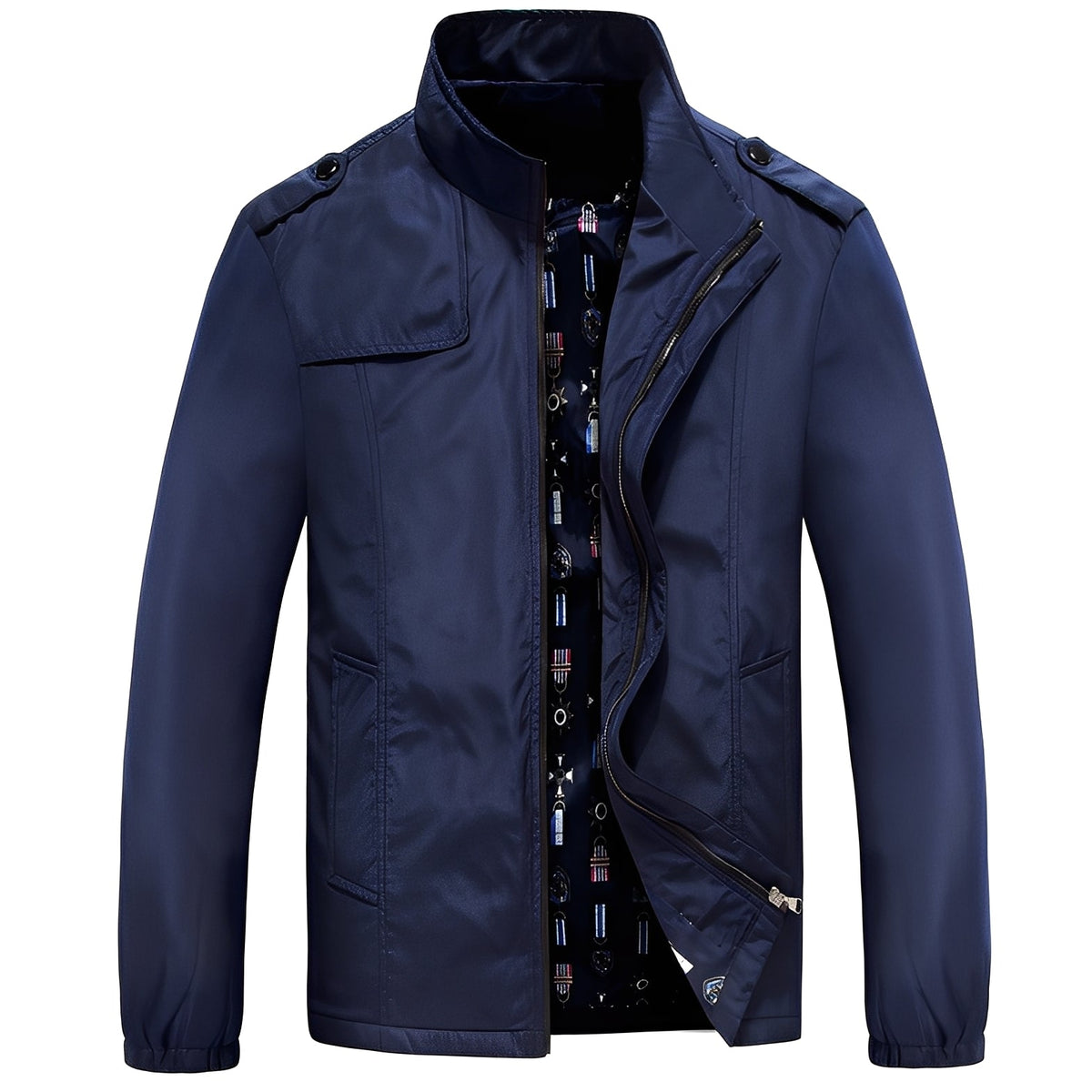 Jaqueta masculina casual leve com zíper e bolsos - corte regular