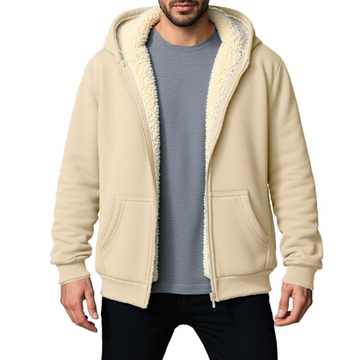 Jaqueta Masculina com Zíper Frontal Completo, Capuz com Cordão e Bolsos Canguru