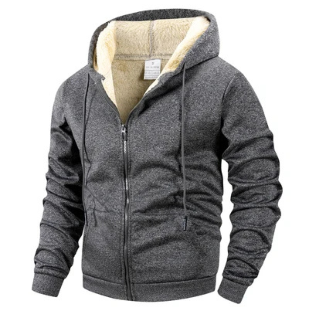 Jaqueta Masculina com Zíper Frontal Completo, Capuz com Cordão e Bolsos Canguru