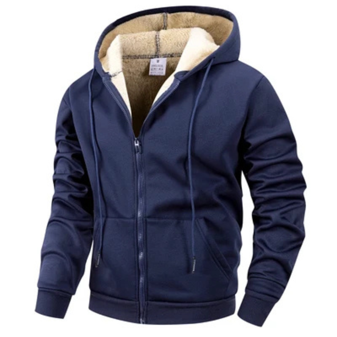 Jaqueta Masculina com Zíper Frontal Completo, Capuz com Cordão e Bolsos Canguru