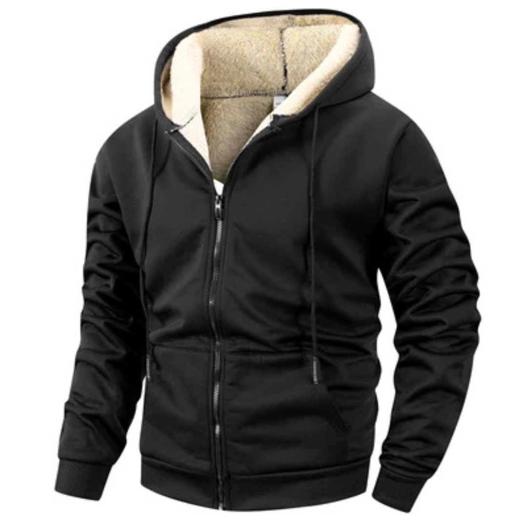 Jaqueta Masculina com Zíper Frontal Completo, Capuz com Cordão e Bolsos Canguru
