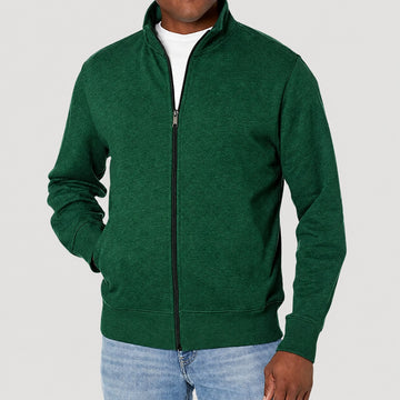 Jaqueta masculina com zíper, gola alta, corte regular