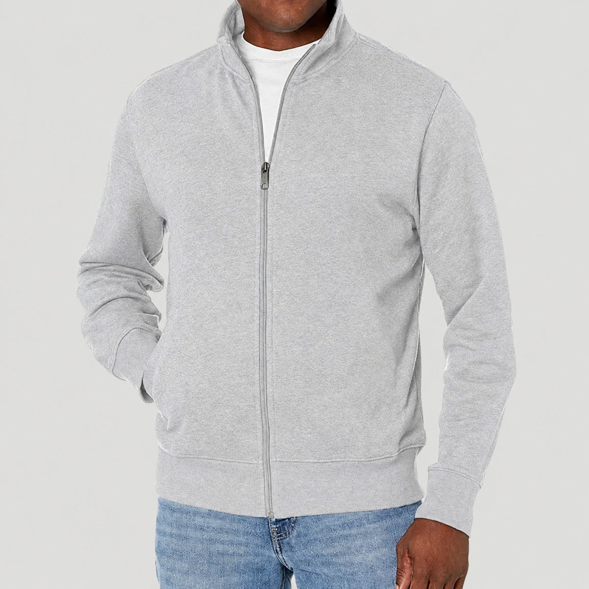 Jaqueta masculina com zíper, gola alta, corte regular