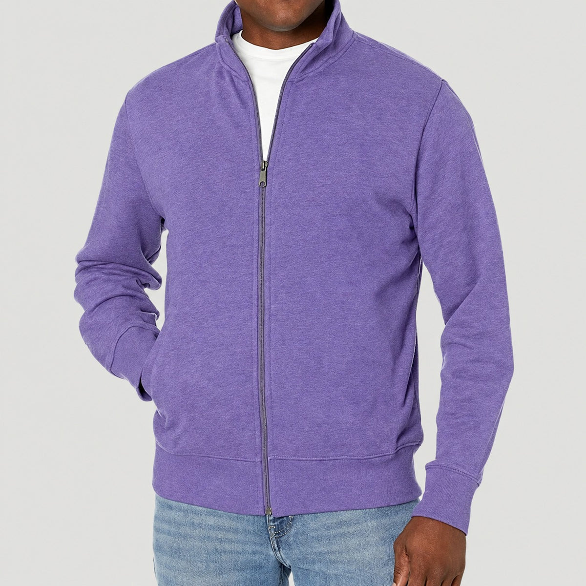 Jaqueta masculina com zíper, gola alta, corte regular