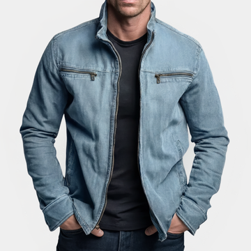 Jaqueta masculina com zíper, gola stand-up e dois bolsos no peito - caimento moderno