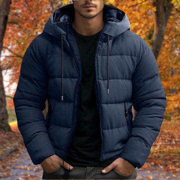Jaqueta puffer masculina com capuz zip e bolsos laterais