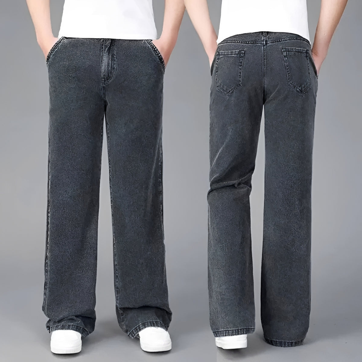 Jeans bootcut masculino com perna flare e múltiplos bolsos - corte relaxado