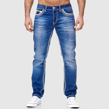 Jeans masculinos de corte clássico com cinco bolsos ajuste regular