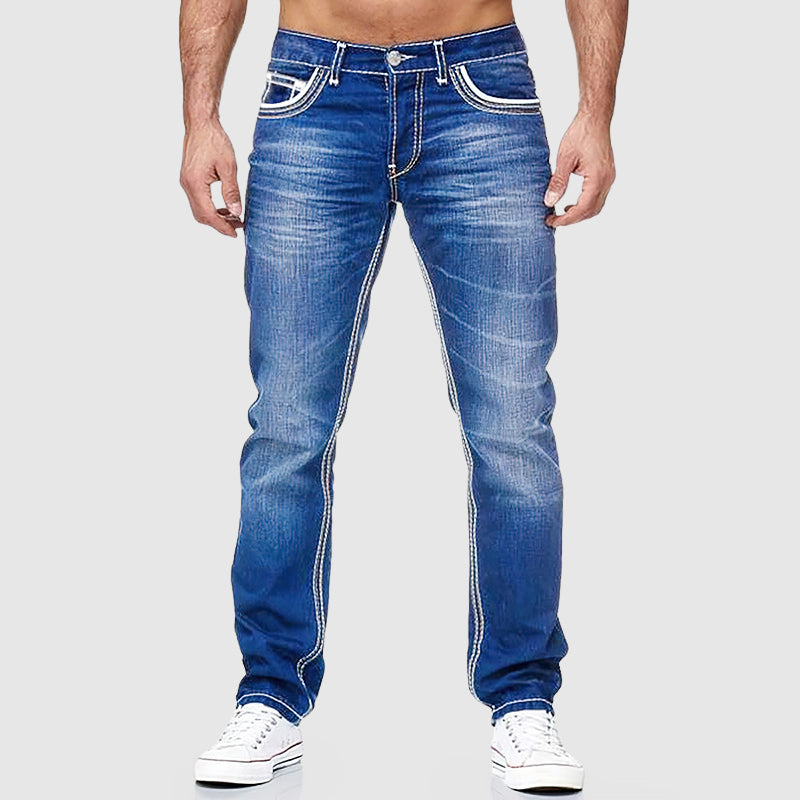Jeans masculinos de corte clássico com cinco bolsos ajuste regular