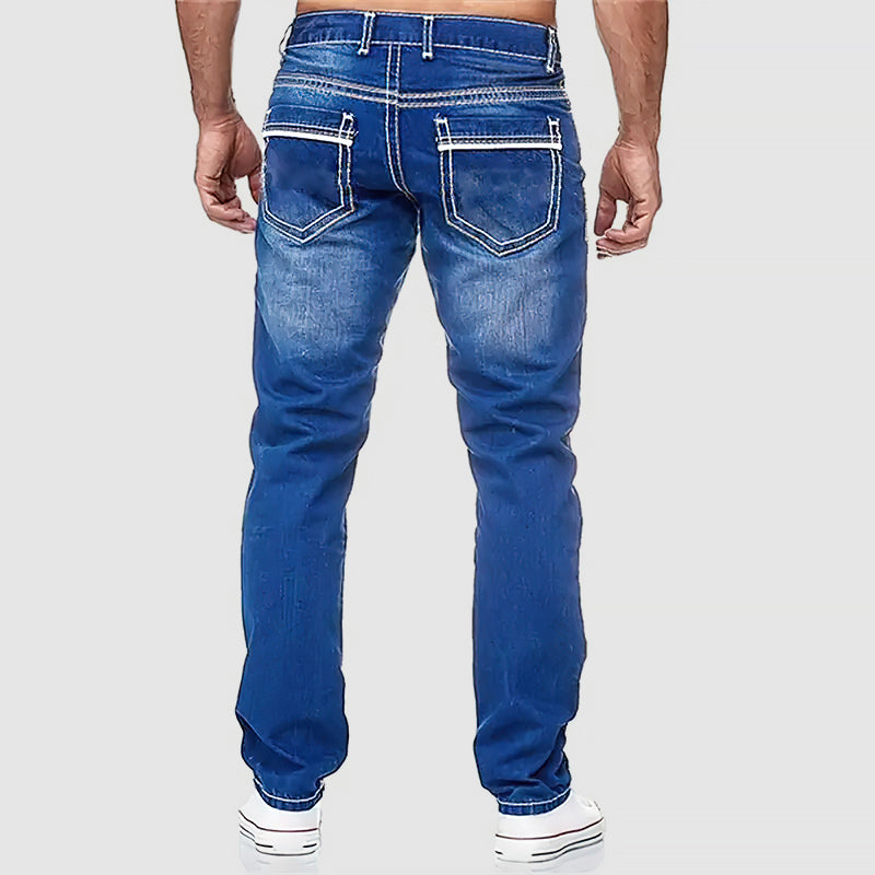 Jeans masculinos de corte clássico com cinco bolsos ajuste regular