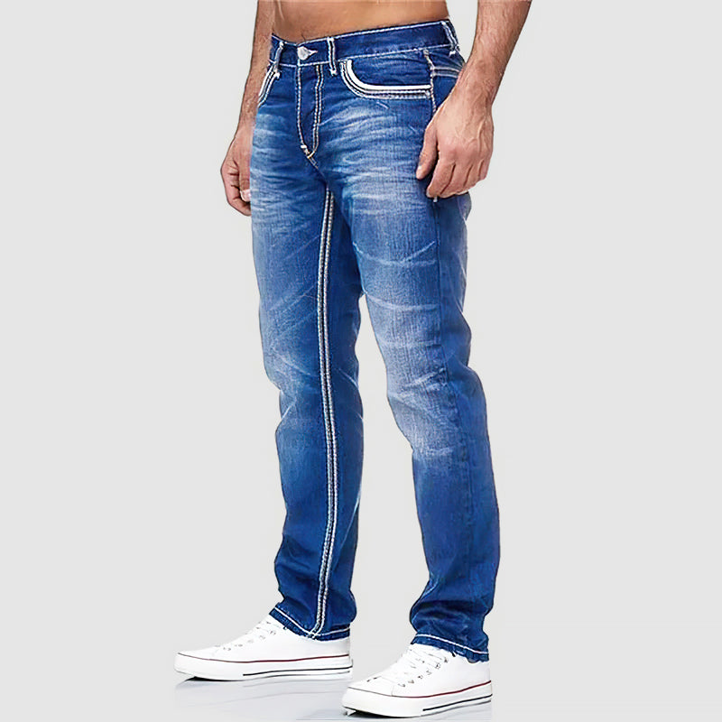 Jeans masculinos de corte clássico com cinco bolsos ajuste regular