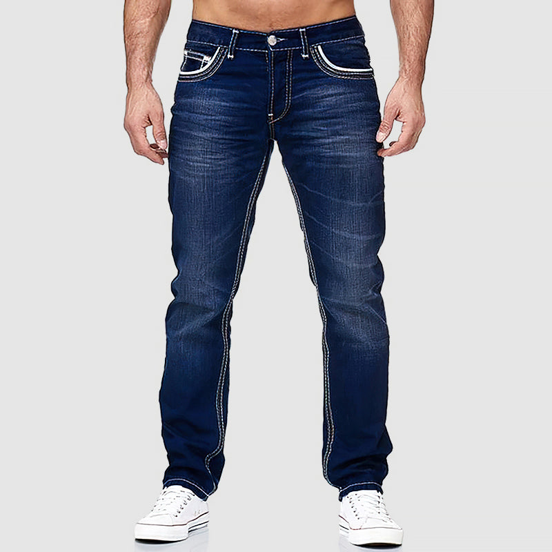Jeans masculinos de corte clássico com cinco bolsos ajuste regular
