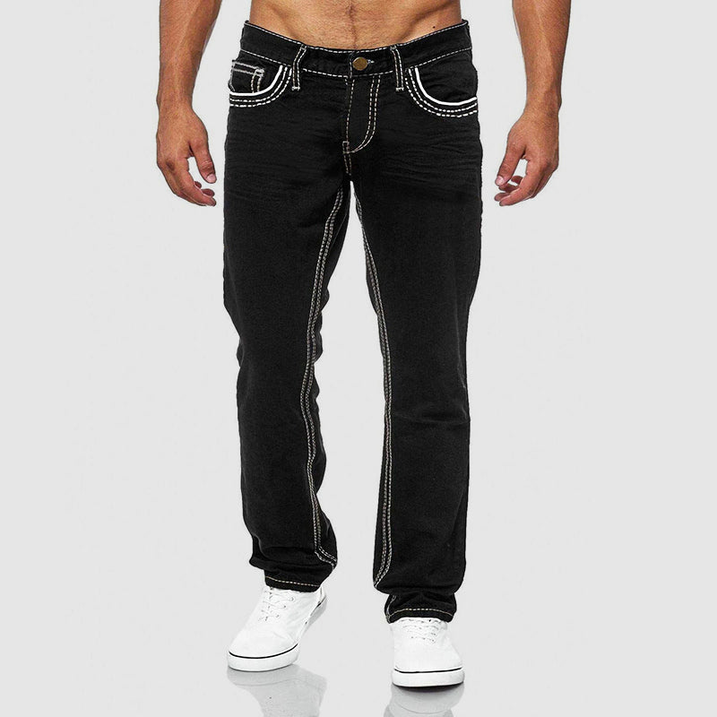 Jeans masculinos de corte clássico com cinco bolsos ajuste regular