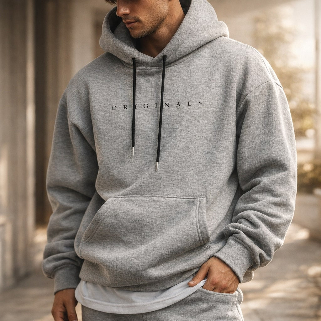 Moletom com capuz masculino - cordão ajustável, bolso canguru, caimento reto descontraído