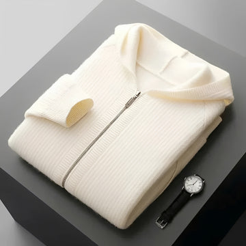 Moletom masculino com zíper, design texturizado, capuz e bolsos