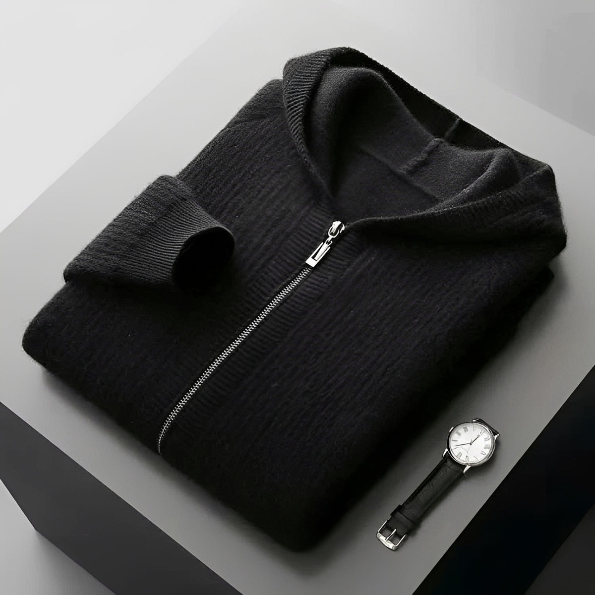 Moletom masculino com zíper, design texturizado, capuz e bolsos