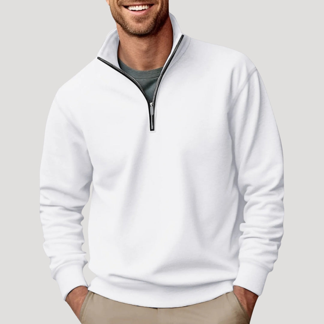 Moletom masculino half-zip leve com punhos canelados e caimento relaxado