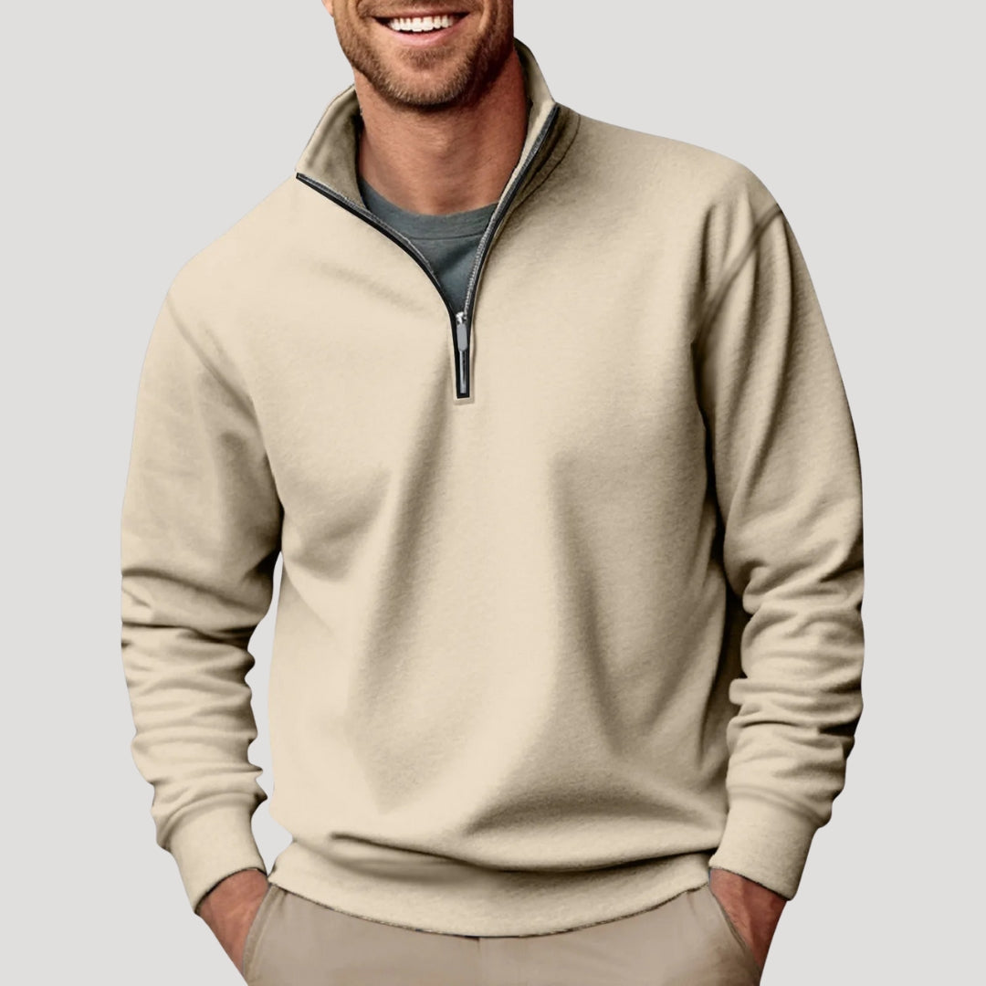 Moletom masculino half-zip leve com punhos canelados e caimento relaxado