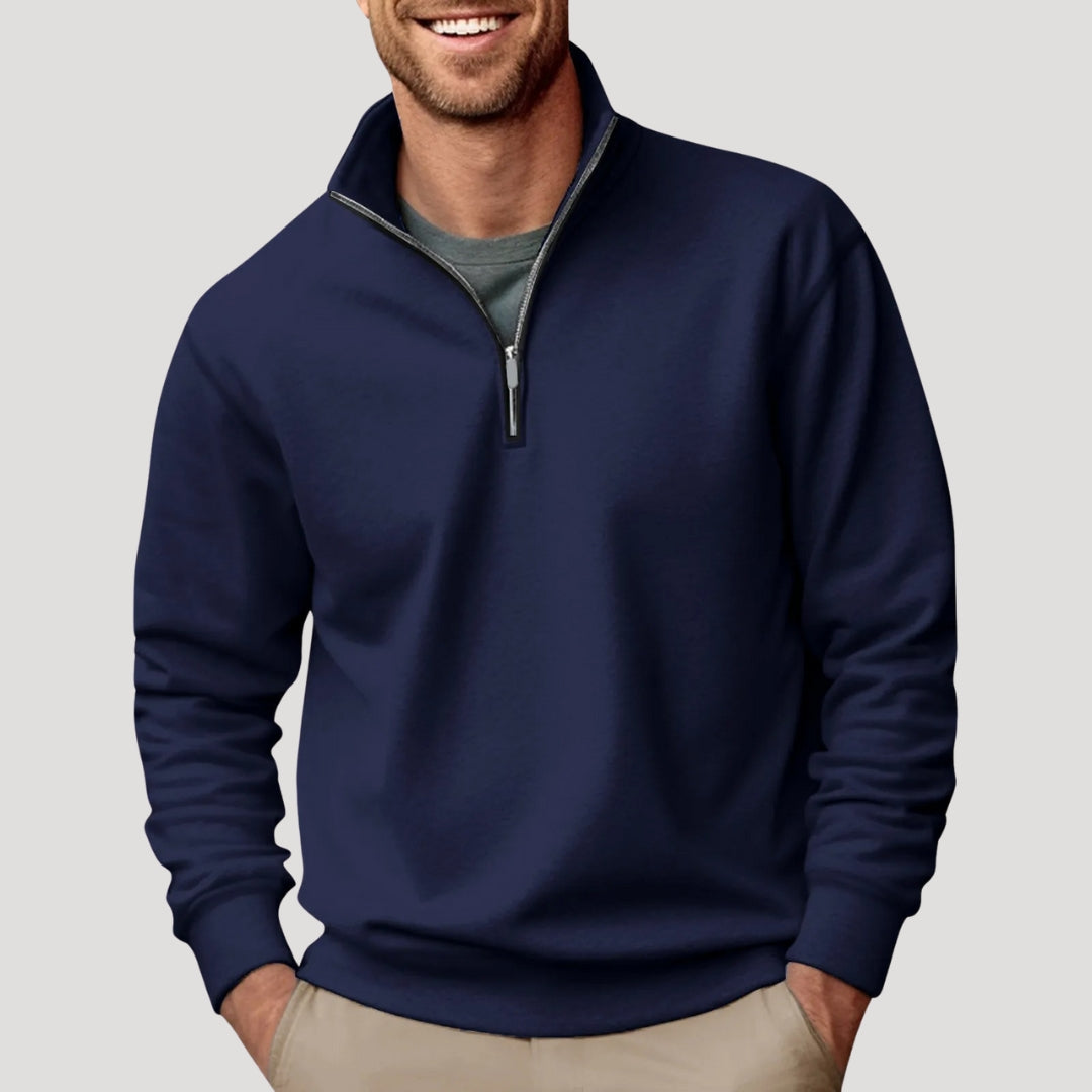 Moletom masculino half-zip leve com punhos canelados e caimento relaxado