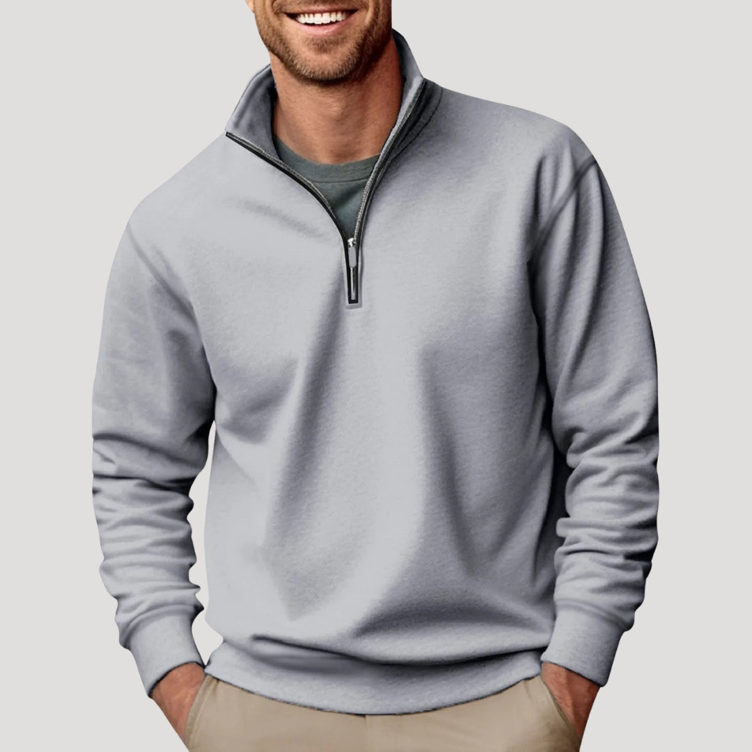 Moletom masculino half-zip leve com punhos canelados e caimento relaxado