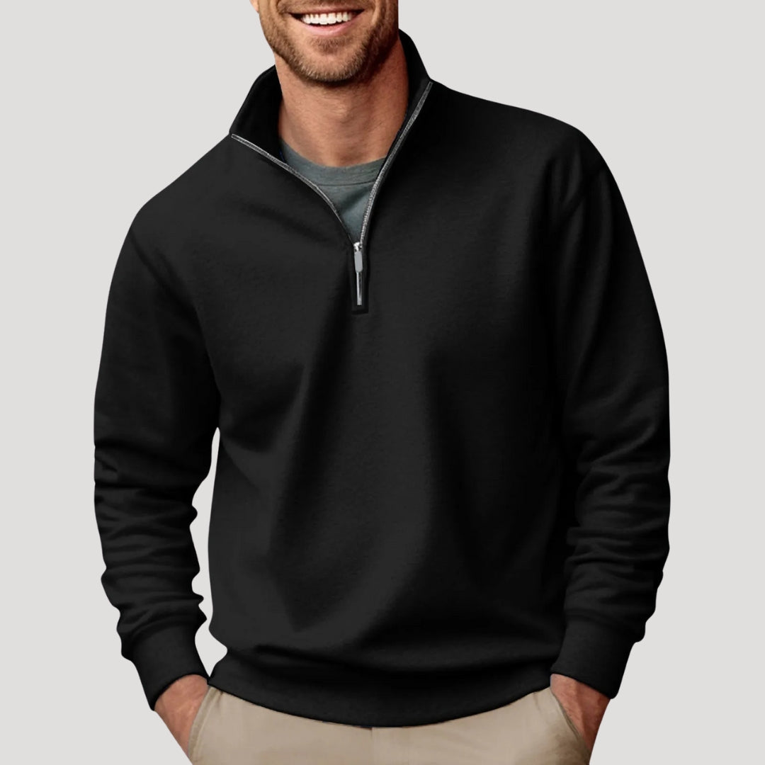Moletom masculino half-zip leve com punhos canelados e caimento relaxado