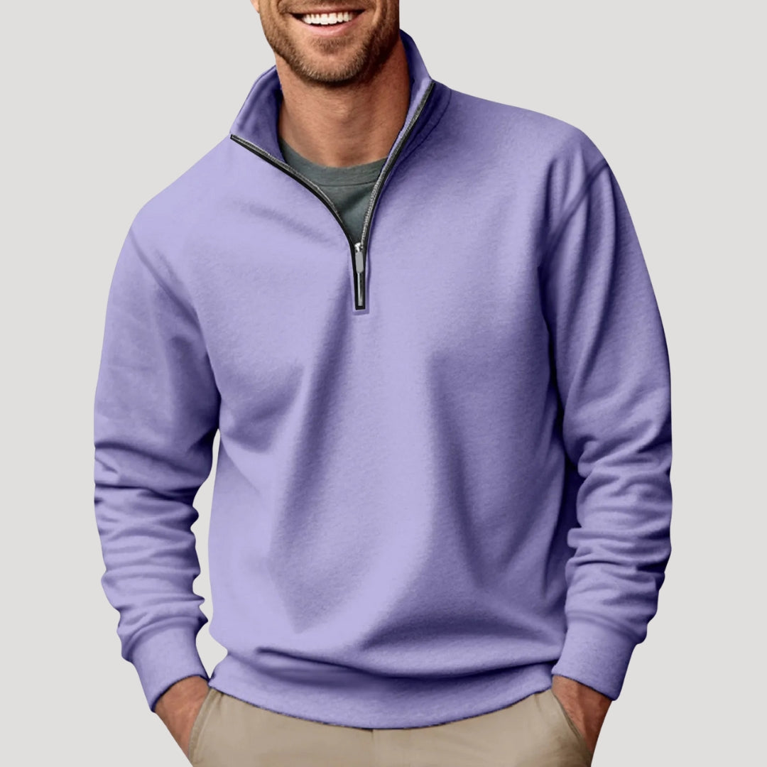 Moletom masculino half-zip leve com punhos canelados e caimento relaxado