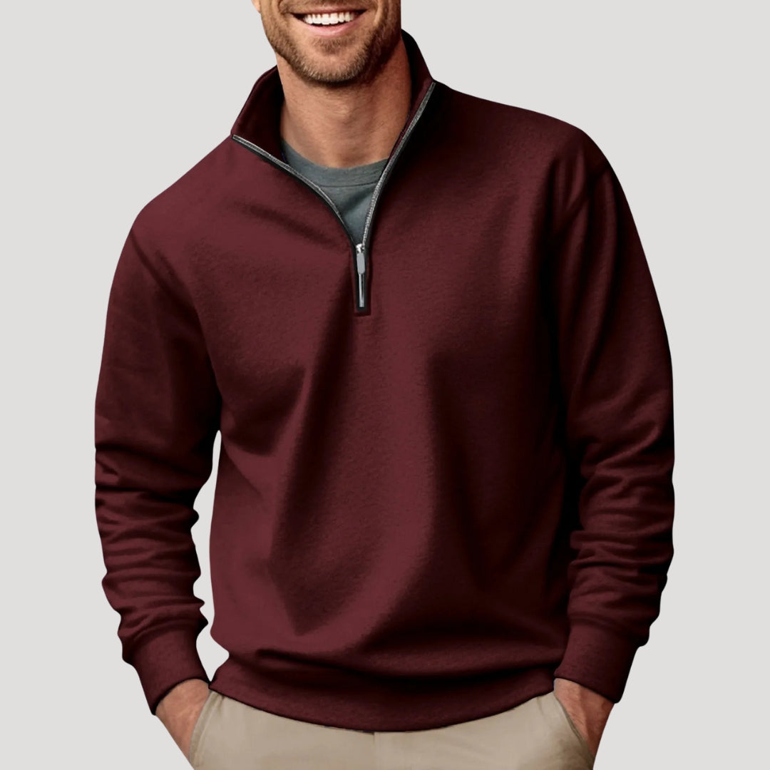 Moletom masculino half-zip leve com punhos canelados e caimento relaxado
