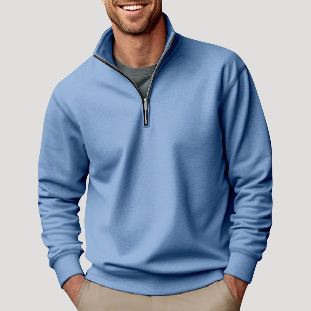 Moletom masculino half-zip leve com punhos canelados e caimento relaxado