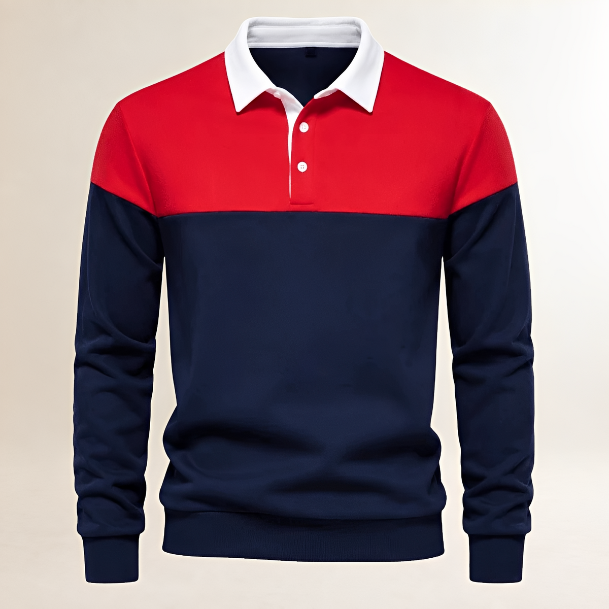 Polo Masculina com Manga Longa e Bico Polo - Gola Contrastante e Aplique em Xadrez na Linha do Peito