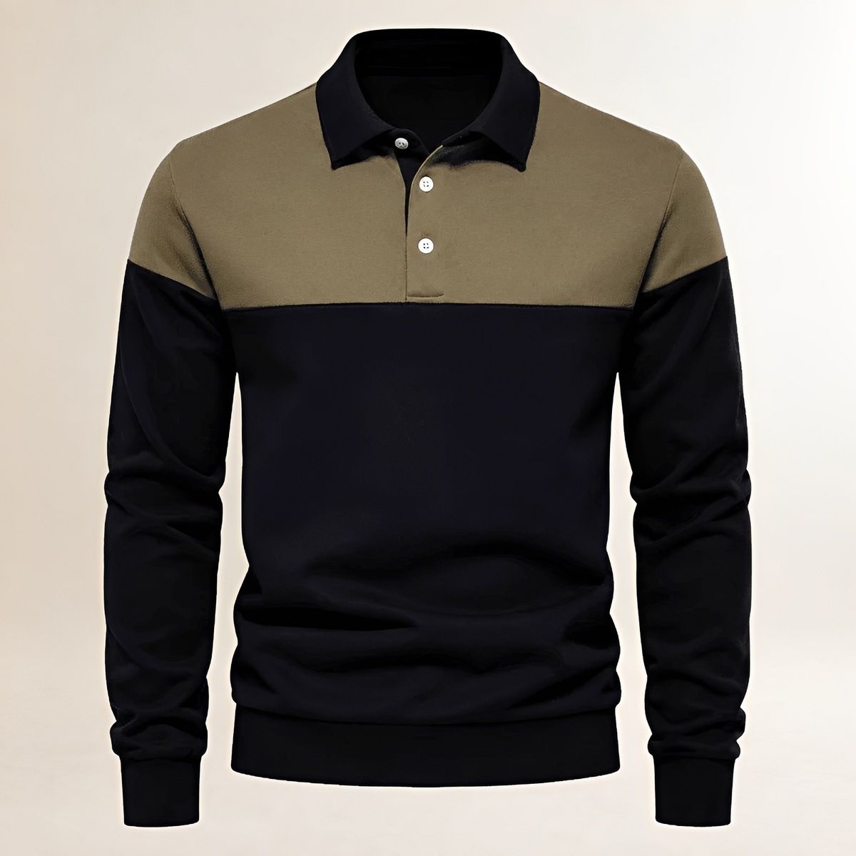 Polo Masculina com Manga Longa e Bico Polo - Gola Contrastante e Aplique em Xadrez na Linha do Peito